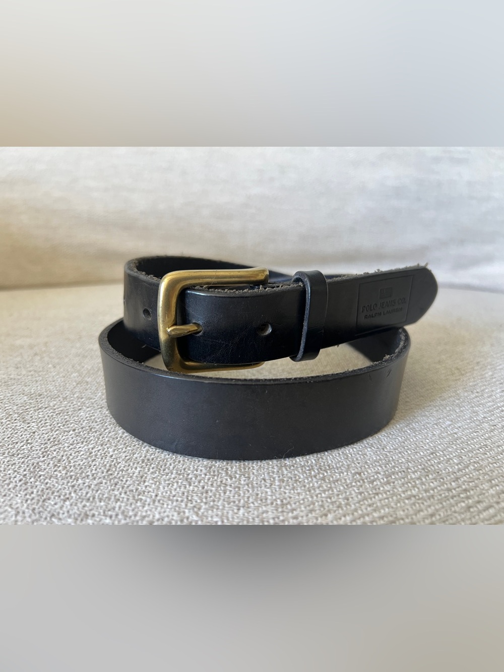Polo Jeans Co Ralph Lauren Vintage Black Leather Belt Solid Brass Buckle S/M